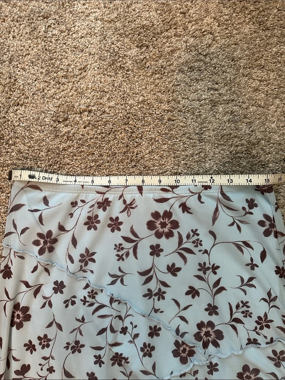 NWOT- Cottagecore Light Blue & Brown Floral Asymmetrical Midi Skirt- Size XL